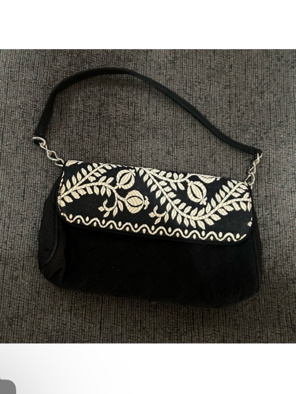 Vera Bradley Embroidered Flap Shoulder Bag with White Floral Detail